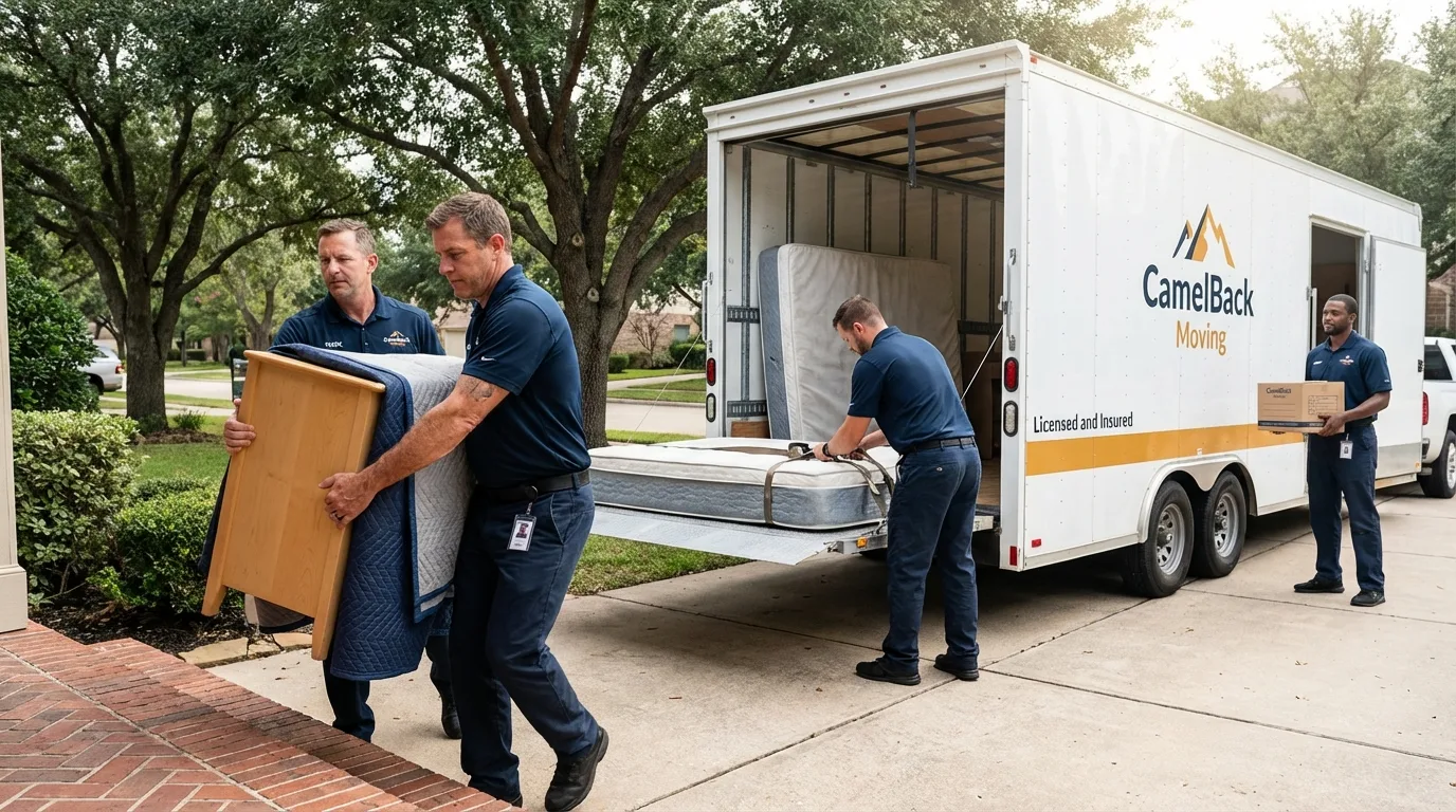 Crew loading residential truck for cross-state move from Ixonia, WI