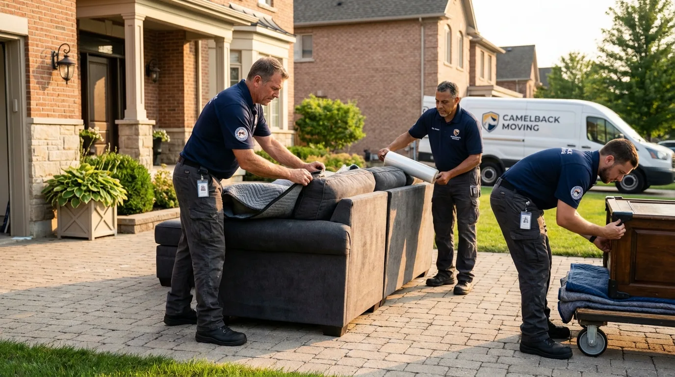 Large estate moving crew wrapping furniture in Ixonia, WI